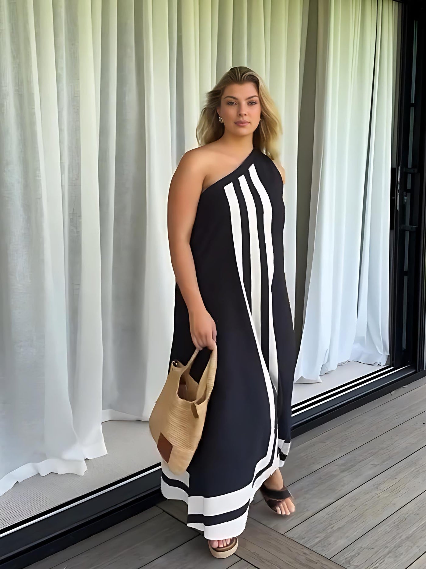 Asymmetrical Neckline Midi Dress