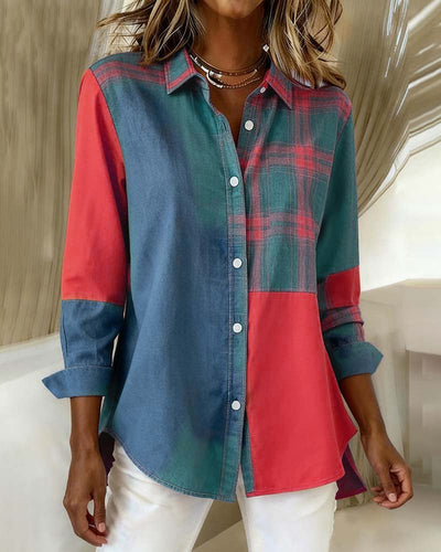 Stella® | Shirt with Notched Collar and Checked Contrast Design