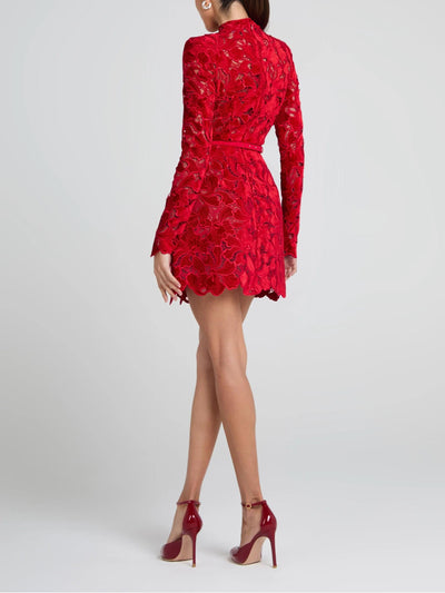 Velvet Embroidered Lace Mini Dress