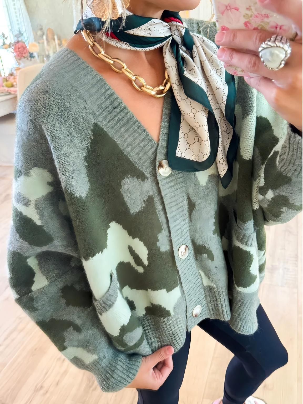 Oversized Camouflage Cardigan Sweater