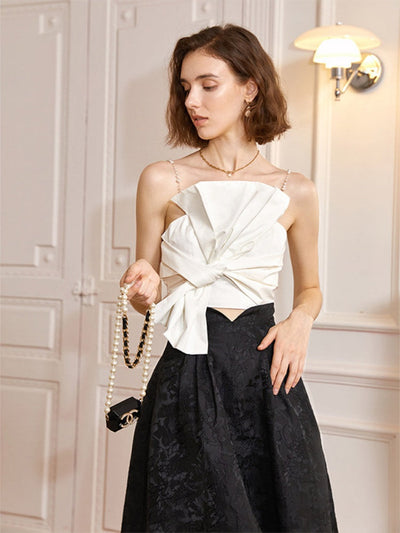 French A-Line Floral Jacquard  Skirt