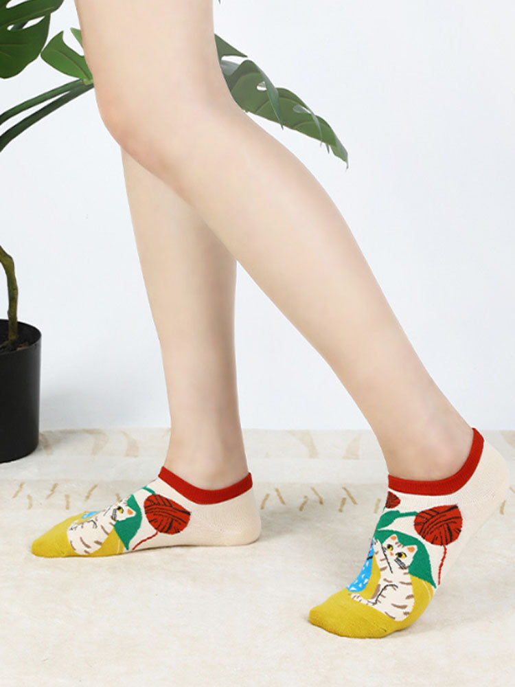 Cartoon Kitty Boat Socks