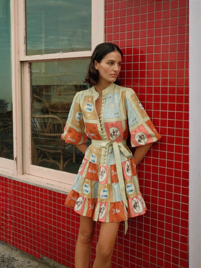 Shirt Collar Linen Short Dress