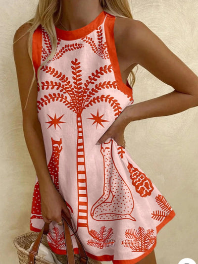 Linen Print Mini Dress