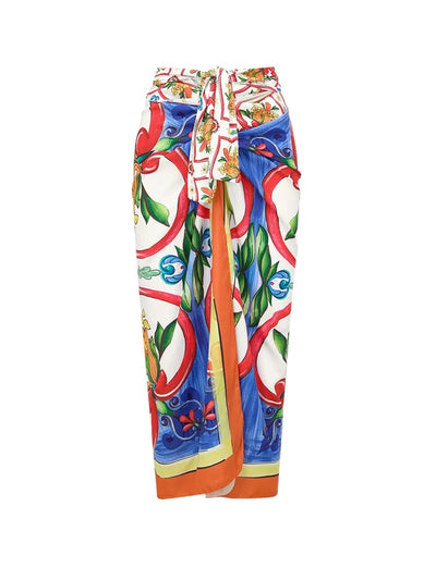 Ruffle Enamel Floral Print Swimsuit Set