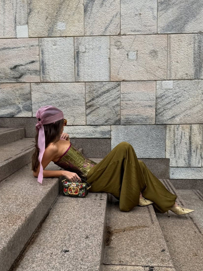 Brocade Corset & Satin Harem Pants Set