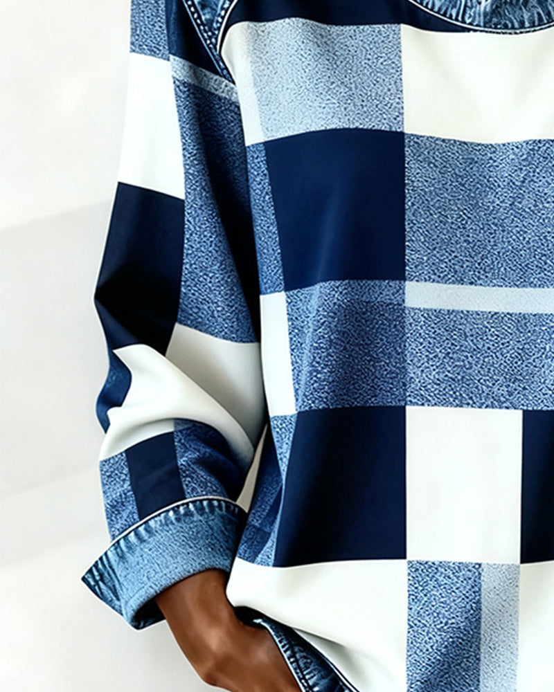 Stella® | Sweatshirt with Check Patchwork and Contrast Color