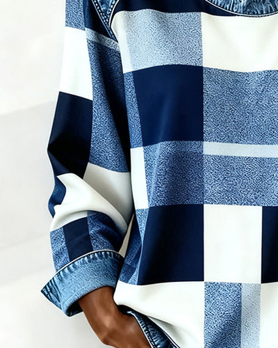 Stella® | Sweatshirt with Check Patchwork and Contrast Color