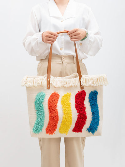 Embroidered Rainbow Pattern Tote Bag