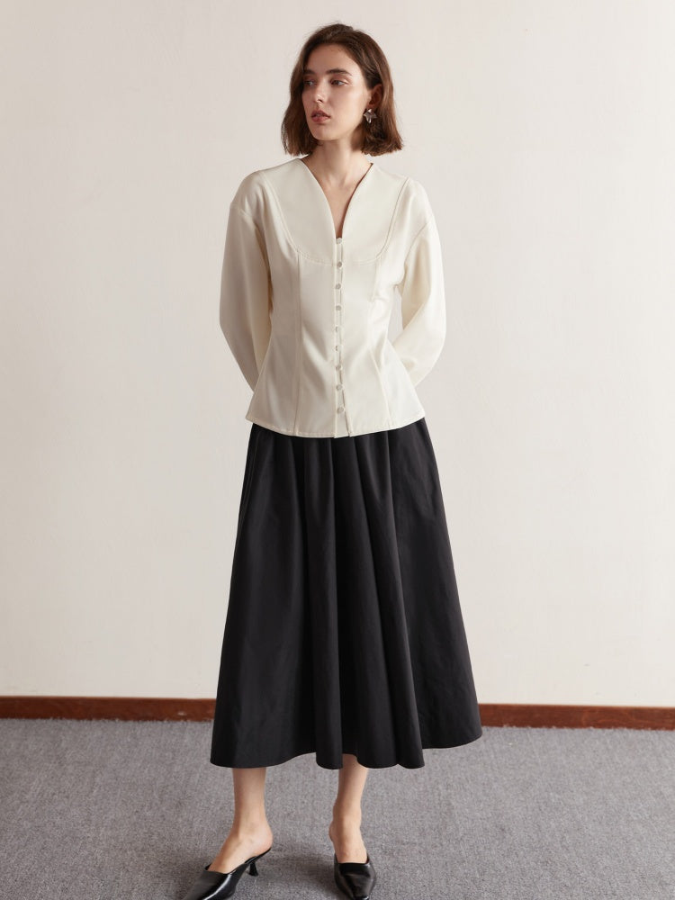 French V-Neck Court-Style Top