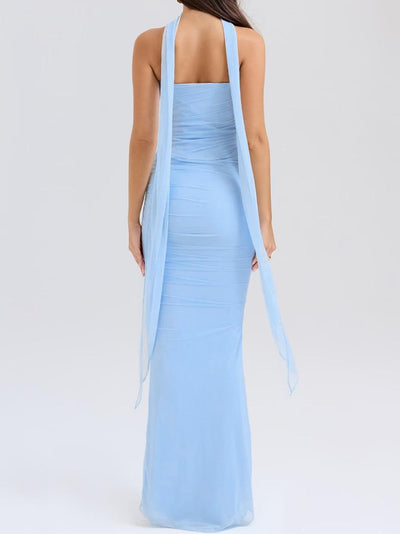 Blue Strapless Bodice and High Waist Skirt with Tie Set