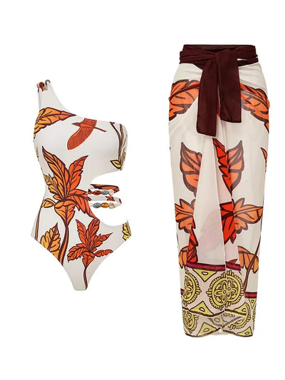 Maple Print Swimsuit Set Trio