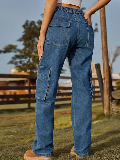 Retro Utility Denim Cargo Pants