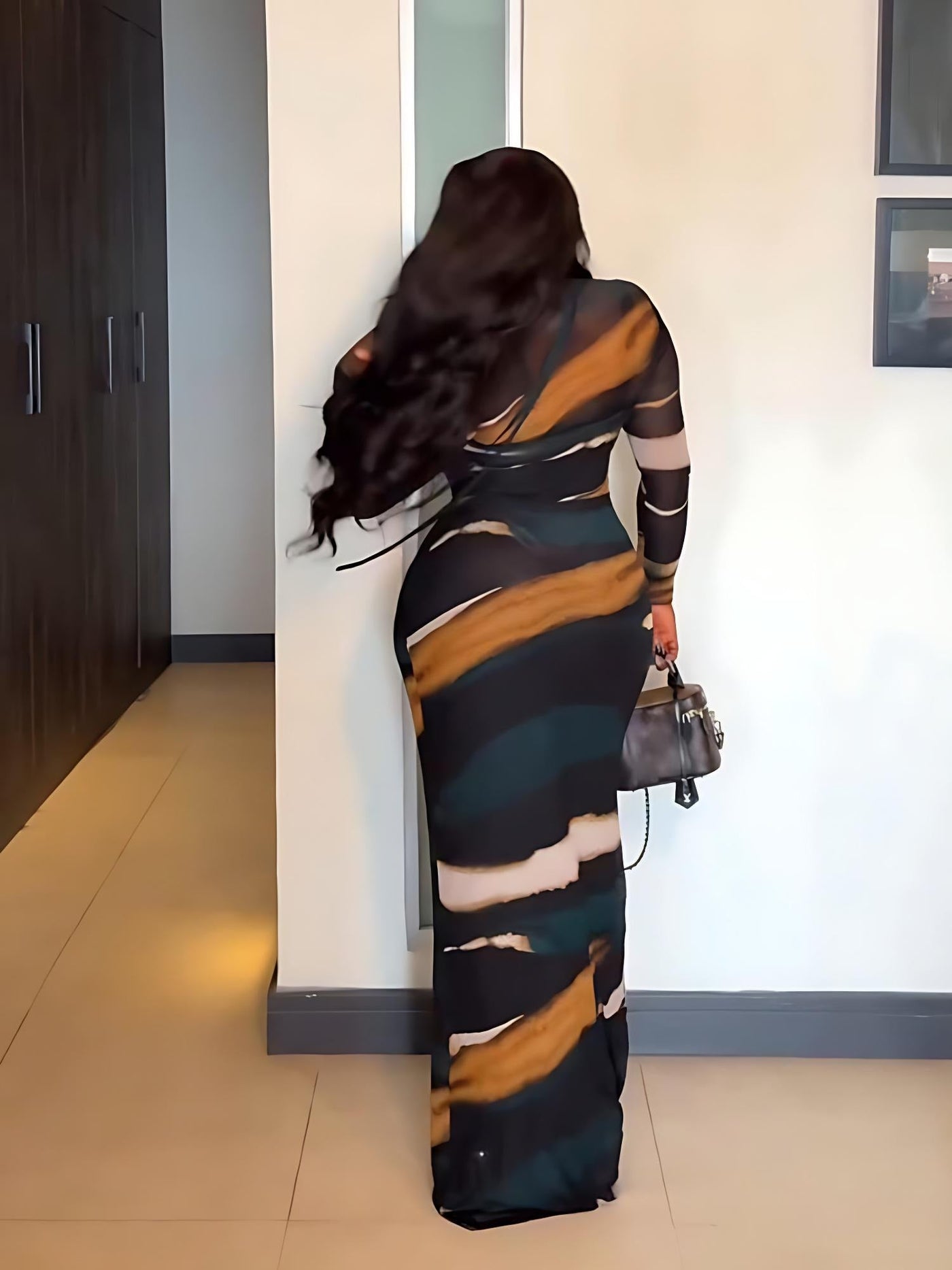 Abstract Mesh Bodysuit & Slip Dress Set