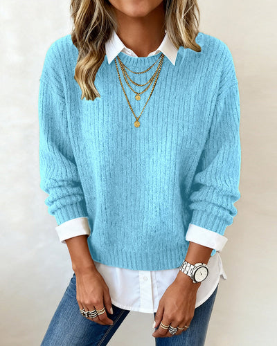 Stella® | Sweater With Shirt Collar And Patchwork Design