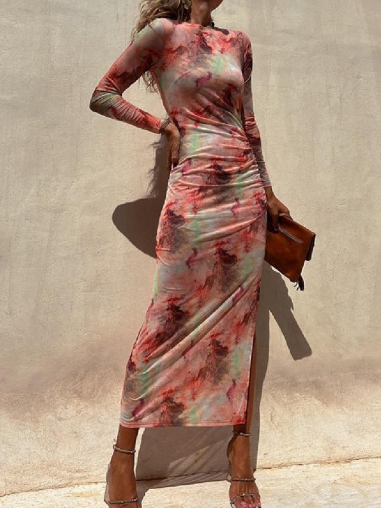 Sheer Print Bodycon Dress