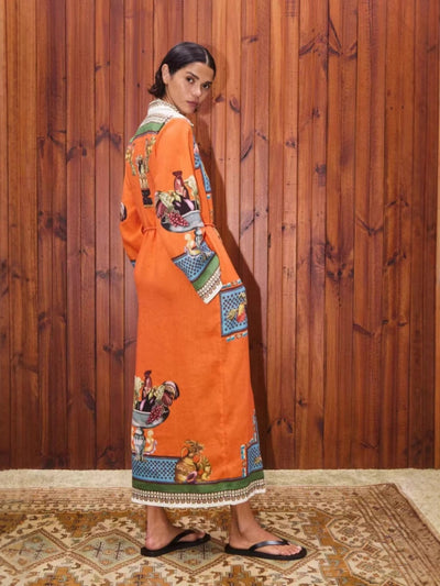 Linen Blazer-Collar Midi Dress