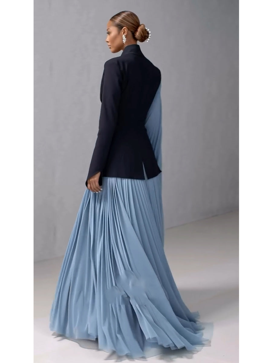 Light Blue Chiffon Drape Maxi Skirt Set