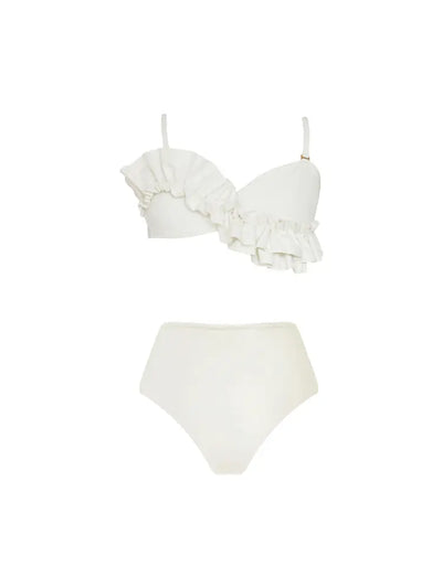 French Ruffle Solid Color Bikini Set