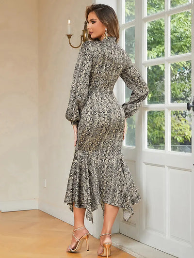 Retro Sexy Round Neck Print Dress