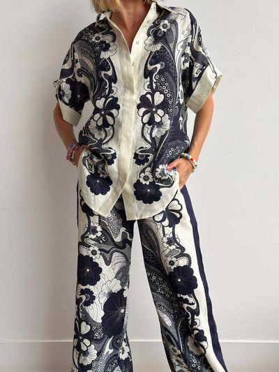 Stylish Linen Printed Pants Set