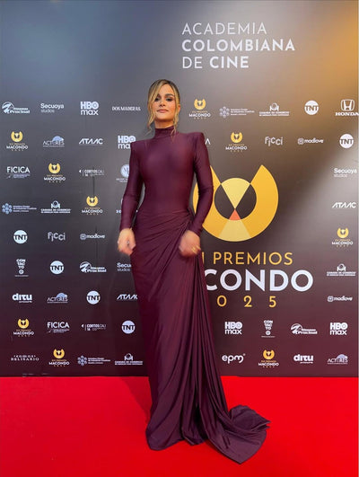 Burgundy High Neck Draped Maxi Gown