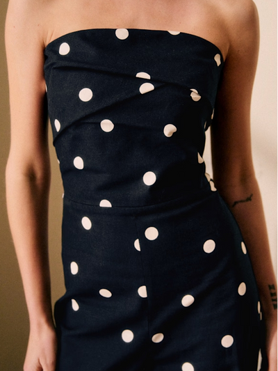 Ecru Polka Dots On Black Jumpsuit
