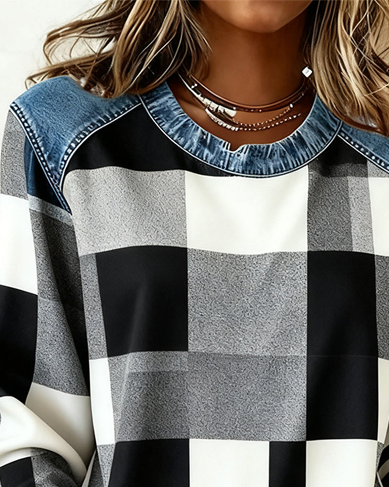 Stella® | Sweatshirt with Check Patchwork and Contrast Color