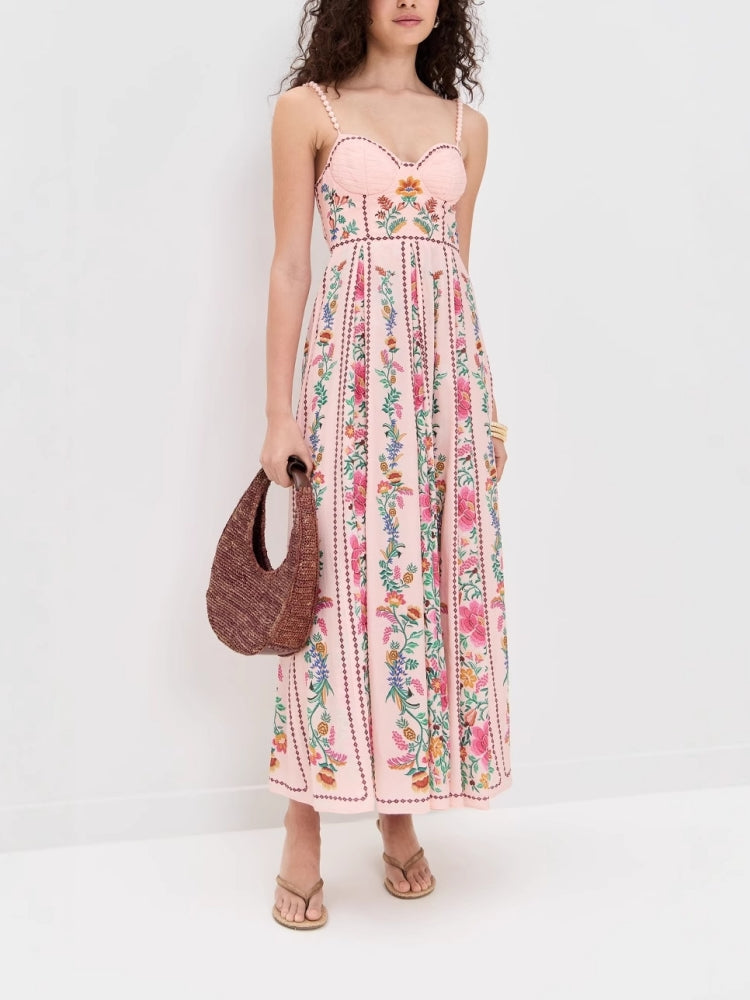 Print Sling Beaded Vacation Dress