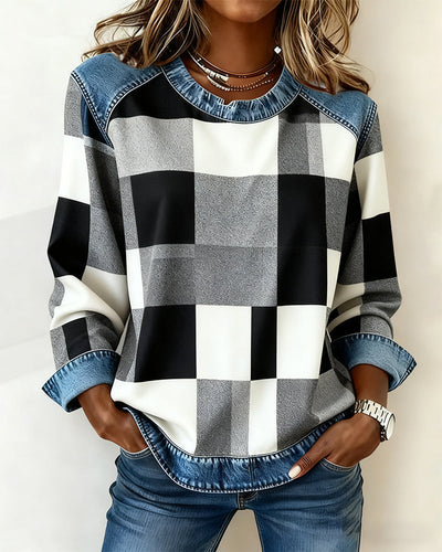 Stella® | Sweatshirt with Check Patchwork and Contrast Color