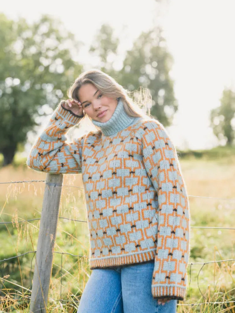 Geometric Patterned Turtleneck Sweater