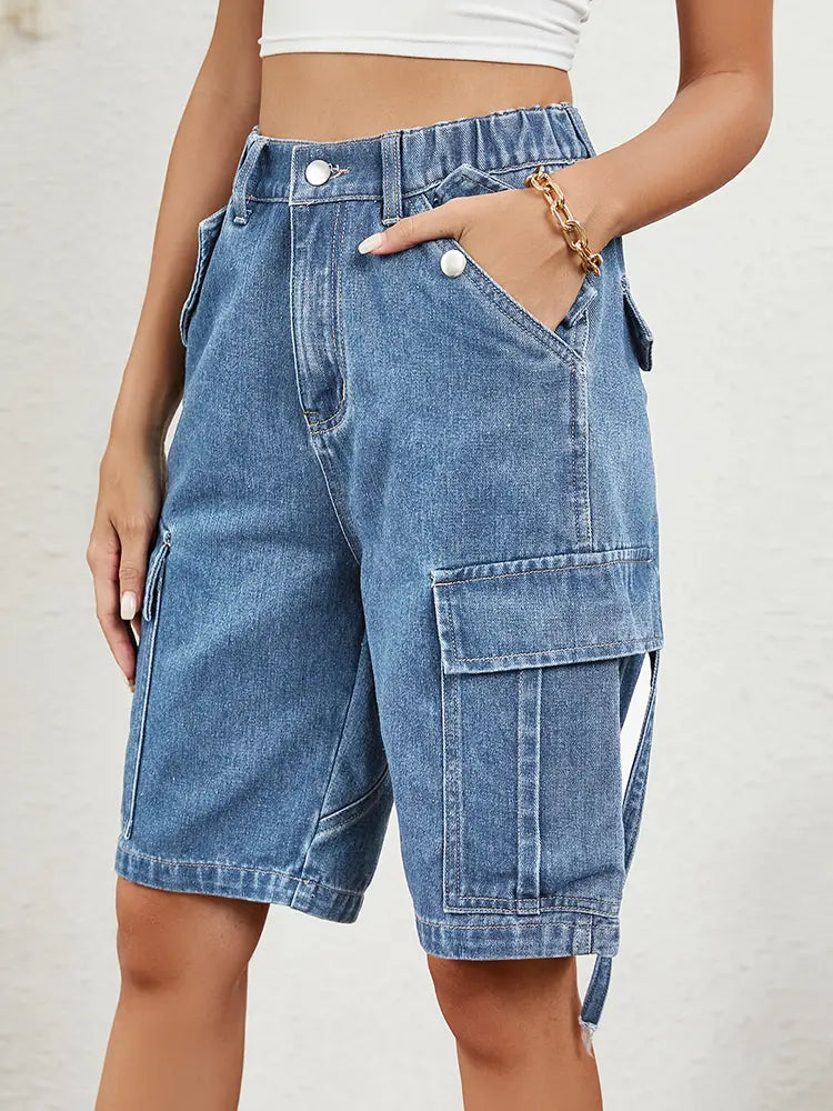 Washed Denim Cargo Shorts