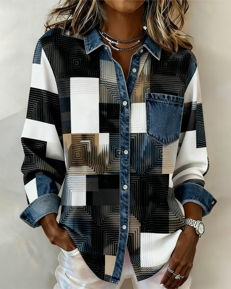 Stella® | Color Block Shirt Fashionable Collar