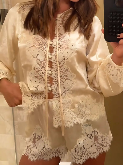 LaceTrimmed Satin Pajama Set
