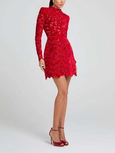 Velvet Embroidered Lace Mini Dress