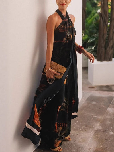 Printed Wide-Leg Two-Piece Set