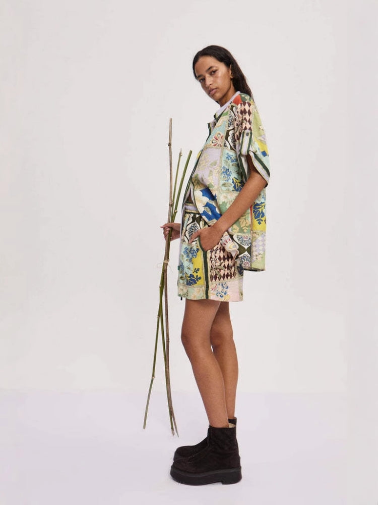 Printed Linen Shirt & Shorts Set