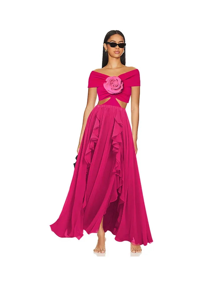 Floral Appliqué Cutout One Piece Swimsuit Set