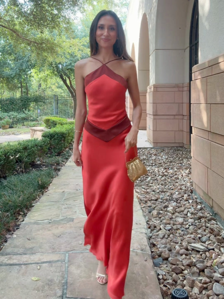 Two-Tone Halter Evening Gown