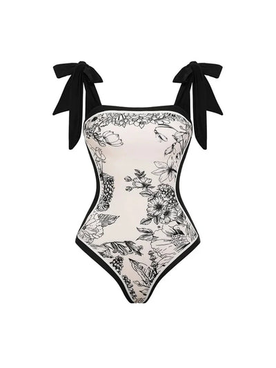 Reversible Vintage Print One Piece Swimsuit