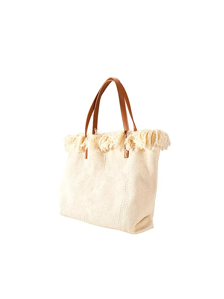 Colorblock Letter Fringe Large Tote Bag