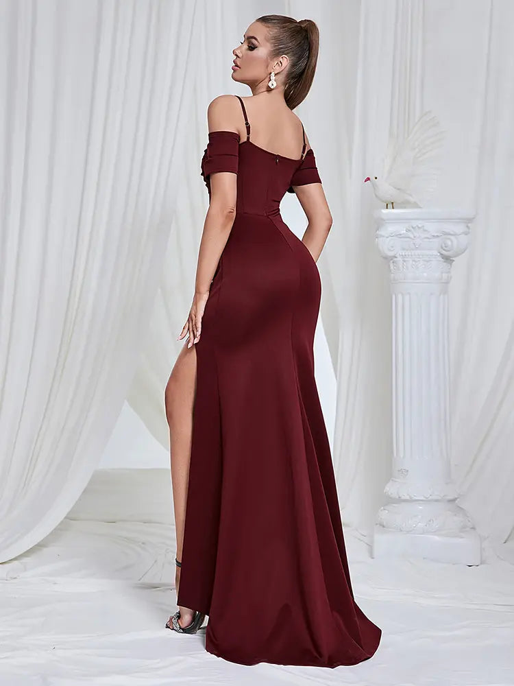 Sexy Strapless Cutout Slit Dress