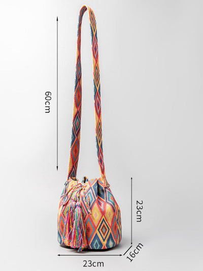 Printed Canvas Crossbody Barrel Bag