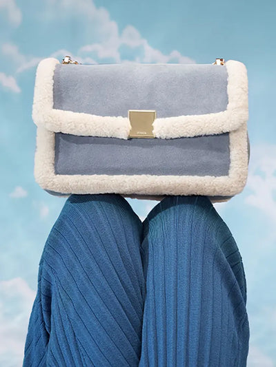 Vintage Shearling Leather Shoulder Crossbody Bag