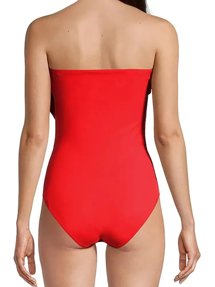 Strapless Floral Accent One-Piece Swimsuit Set