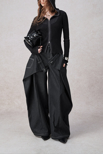 Swinging Symphony Fake Two-Piece Wide-Leg Jeans