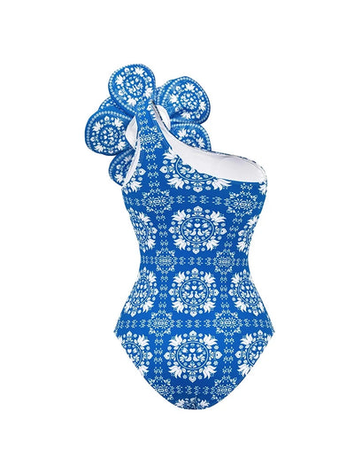 3D Floral Decor Ethnic Print Swimsuit