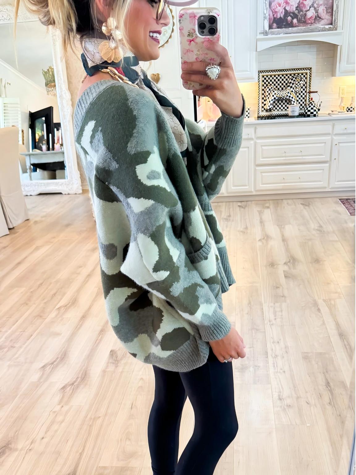 Oversized Camouflage Cardigan Sweater