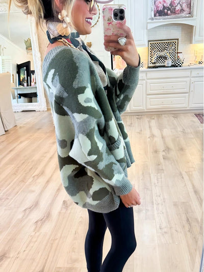 Oversized Camouflage Cardigan Sweater