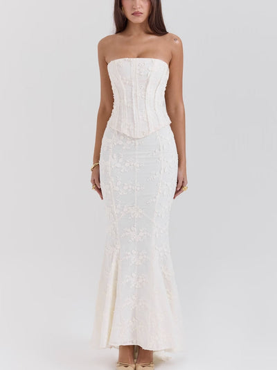 Embroidered Off-the-shoulder Backless Fitted Maxi Dress